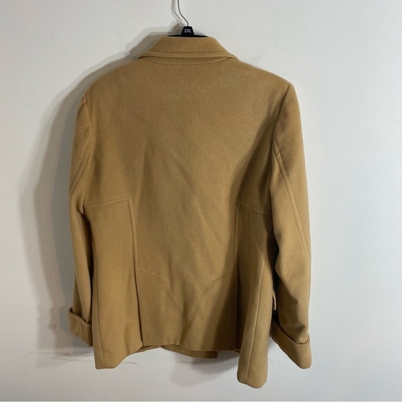 Moda International Wool Blend Pea Coat Large Camel Tan Brown Double Breasted - Picture 6 of 8